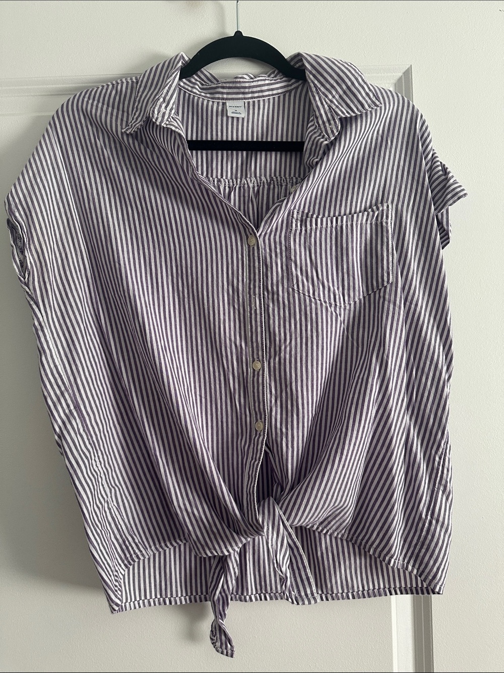 100% cotton Old Navy Purple and White Striped Button-Up Top